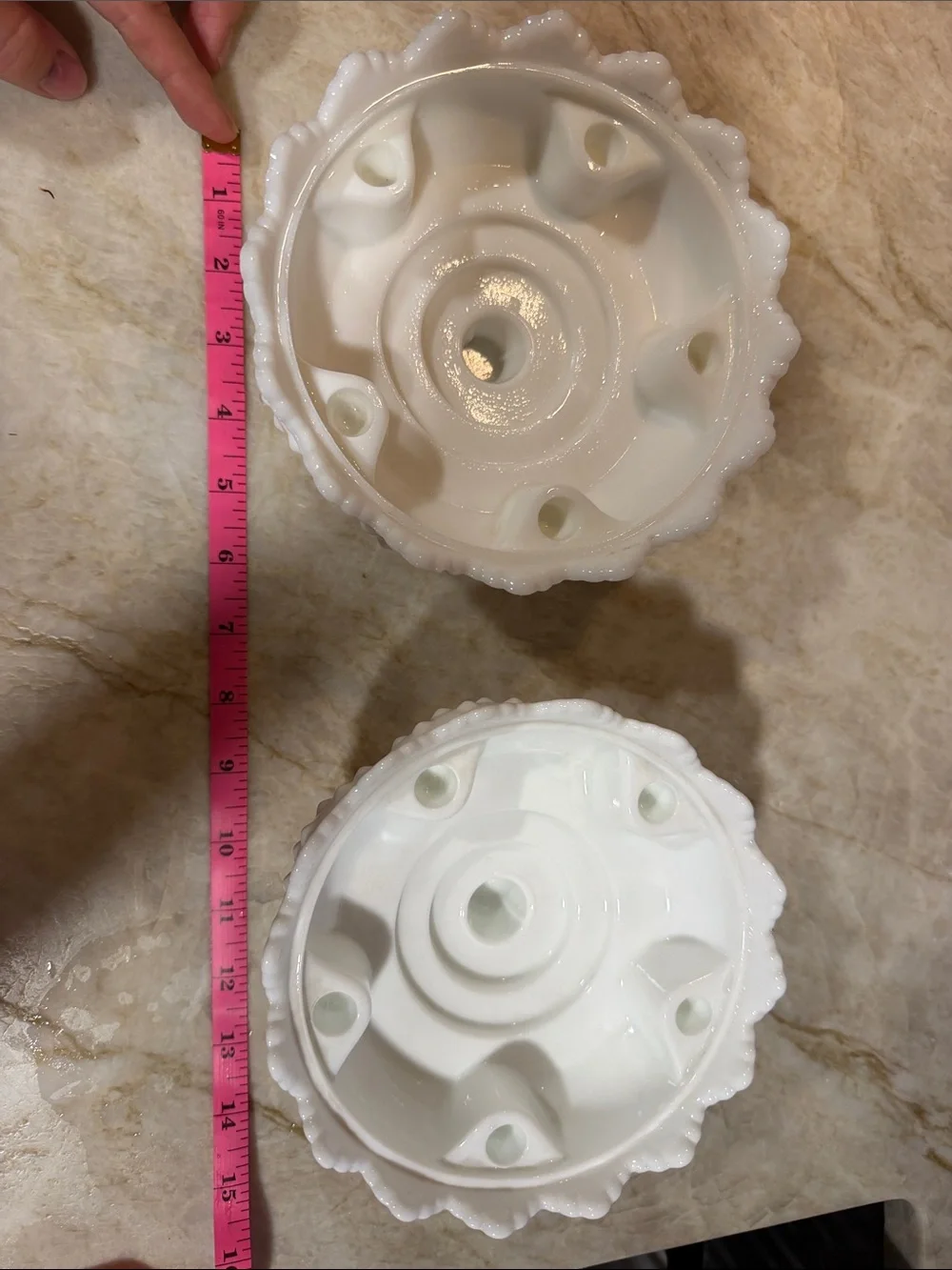 FENTON White Milk Glass Hobnail Flower Frog Set